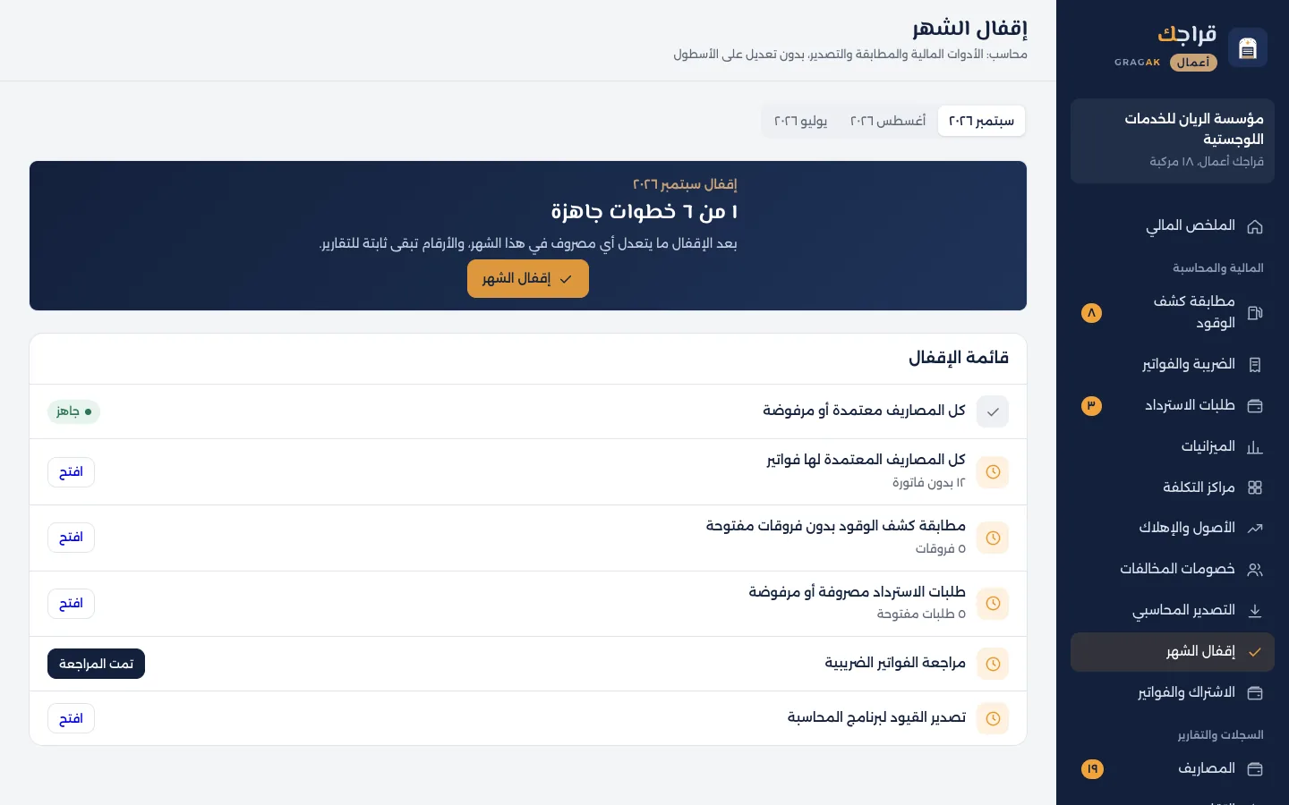 لوحة قراجك أعمال: إقفال الشهر