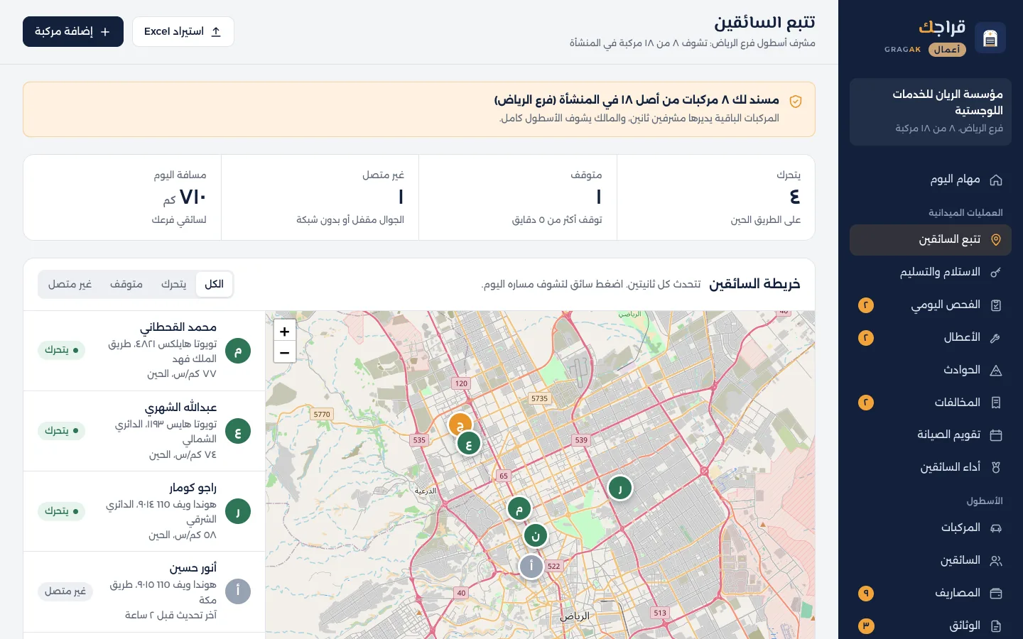 لوحة قراجك أعمال: تتبع السائقين